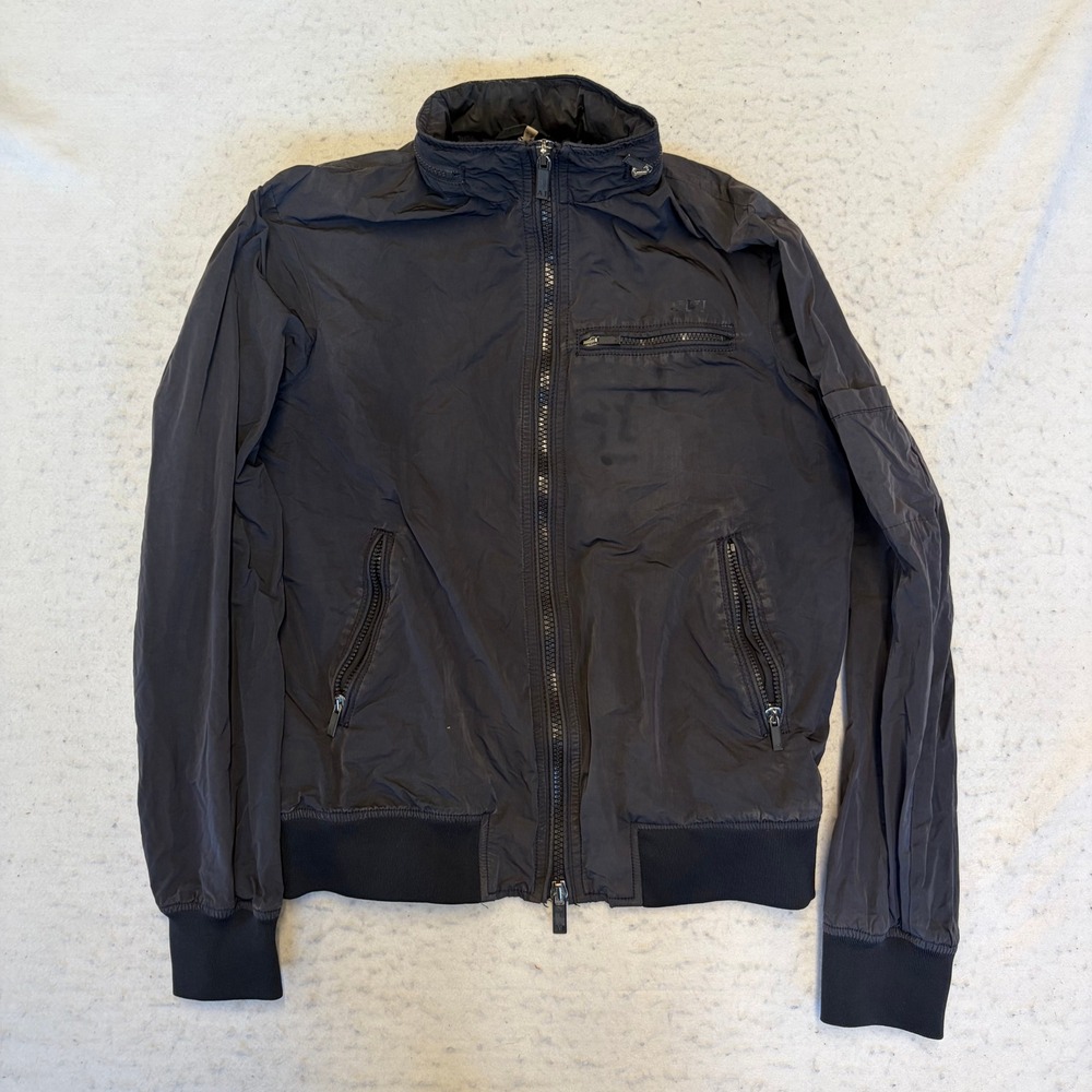 Armani Jeans Bomber Jacket Mens M Black Full Zip Mock Neck Lightweight